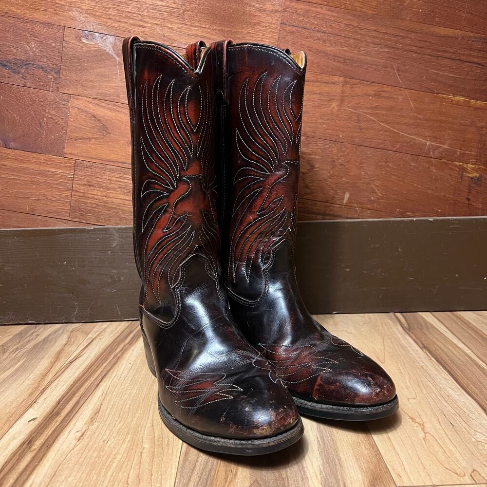 VINTAGE Iron Age Thunderbird Cowboy Boots Size 9D Western Black Cherry